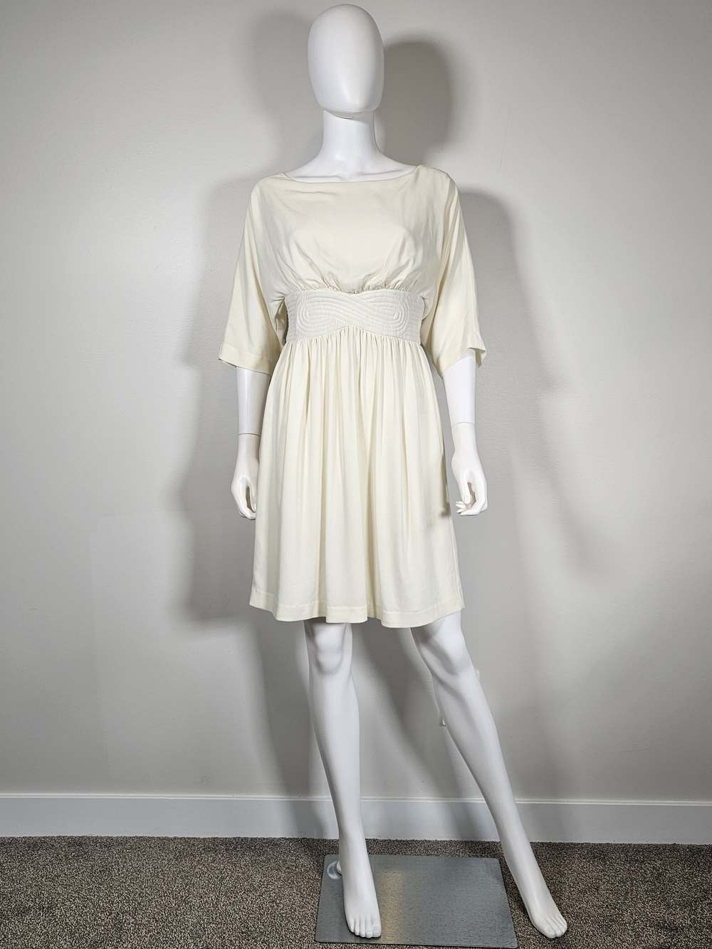 Trina Turk Cream Silk Mini Dress with Smocked Waist Sz S